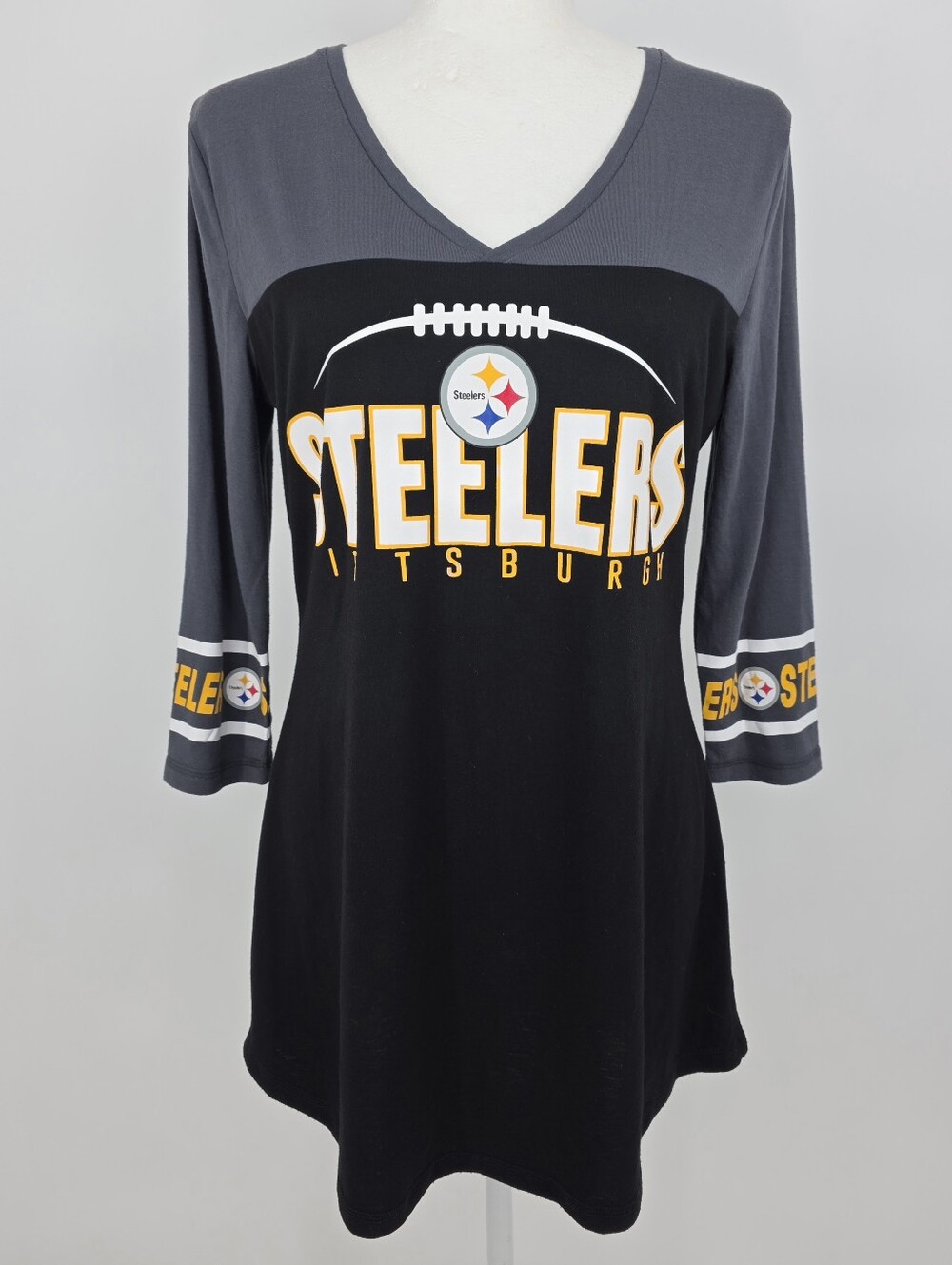 Pittsburgh Steelers NFL Team Apparel Womens M V Neck 3/4 Sleeve Tunic Shirt